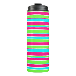 Garrafa Térmica Bandas Azuis Cor-de-Rosa Verde