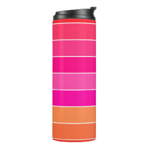 Garrafa Térmica Bandas vermelhas, cor-de-rosa e laranja