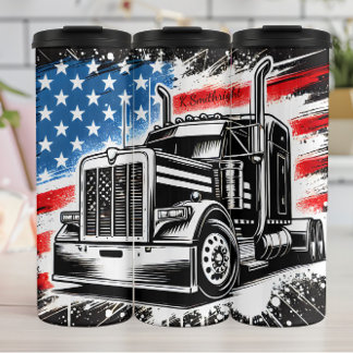 Garrafa Térmica Bandeira Americana do Monocromo Semi Truck