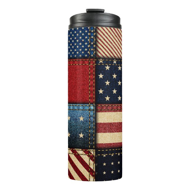 Garrafa Térmica Bandeira Americana, Patchwork Perfeitamente Padrão (Frente)