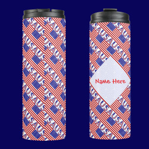 Garrafa Térmica Bandeira Americana Tubada Vermelha Personalizada