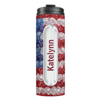 Garrafa Térmica Bandeira Americana Vermelha Branca e Azul de Balas