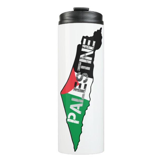 Garrafa Térmica Bandeira da Palestina Livre no Mapa Palestino (Frente)
