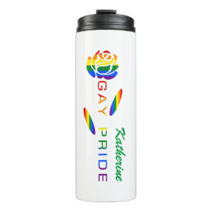 Garrafa Térmica Bandeira do Arco-íris Rosa Orgulho Gay Nome Person