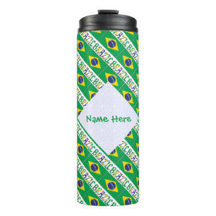 Garrafa Térmica Bandeira do Brasil Tiled Nome Personalizado