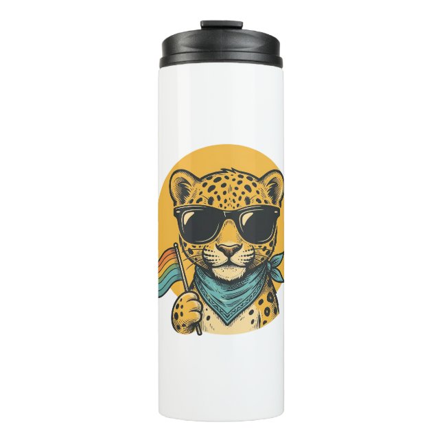 Garrafa Térmica Bandeira do Orgulho do Leopardo Arco-íris Design V (Frente)