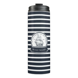 Garrafa Térmica Barco de Nome da Família Azul do Marinho