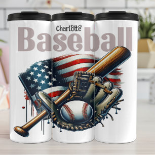 Garrafa Térmica Baseball: Bandeira Americana, Bat, Luva