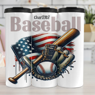 Garrafa Térmica Baseball: Bandeira Americana, Bat, Luva