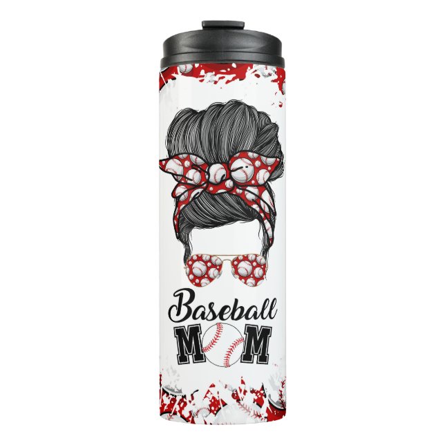Garrafa Térmica Baseball Mãe Mensagem Bun Vermelho Viagem Tumbler (Frente)