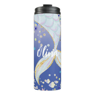 Garrafa Térmica Bateria De Sereia Com Glitter Whimsical Sob O Mar