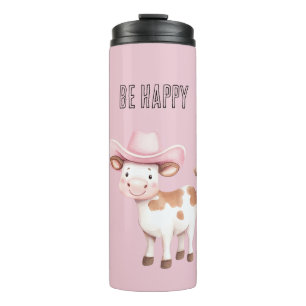 Garrafa Térmica Be Happy Cowgirl Vaca Rosa Corado