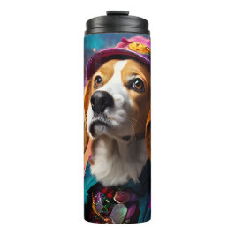 Garrafa Térmica Beagle em um chapéu rosa