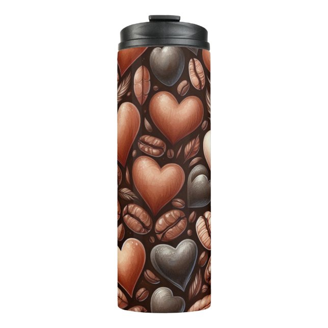 GARRAFA TÉRMICA  BEANS DE CAFÉ ESCURO EM FORMA DE CORAÇÃO (Frente)