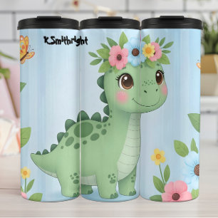 Garrafa Térmica Bebê Dinossauro Faixa de Flores Bliss