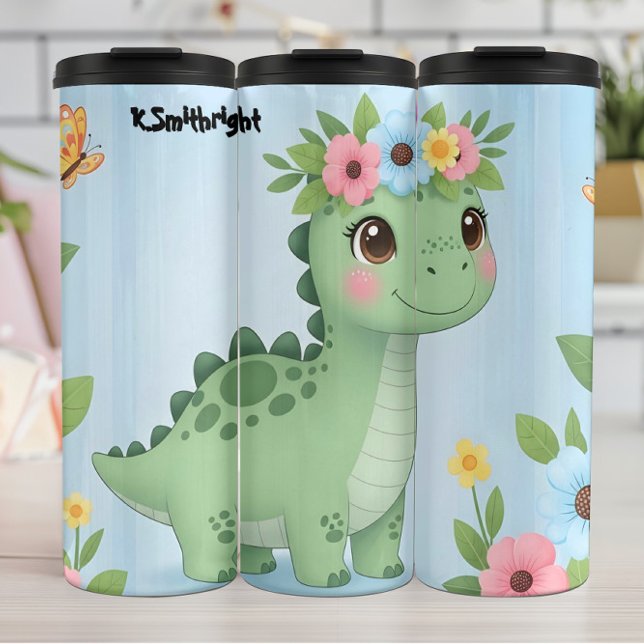 Garrafa Térmica Bebê Dinossauro Faixa de Flores Bliss (Criador carregado)
