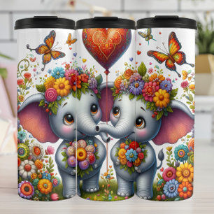 Garrafa Térmica Bebê Elefante Balão Coração Floral