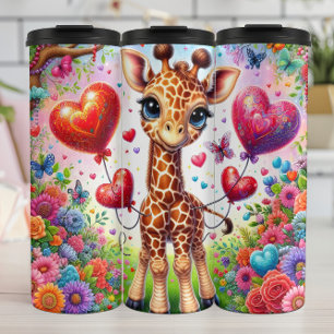 Garrafa Térmica Bebê Girafa Embrulho de Balão Multi Coração