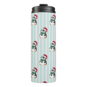 Garrafa Térmica Bebê Pinguim Fofo Usando Chapéu de Papai Noel Nata
