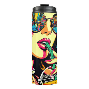 Garrafa Térmica Bebendo Boba da Bonito Mulher da revista pop Art C