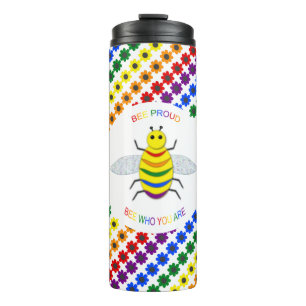 Garrafa Térmica Bebida Arco-Íris Ortográfica LGBT e Flores