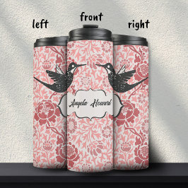Garrafa Térmica Beija-flores Florais Grunge Pink Art Nouveau Femin