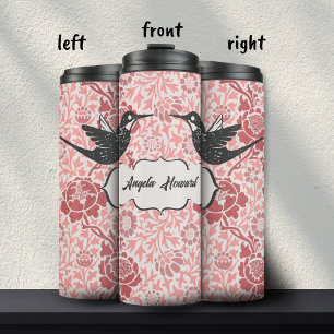 Garrafa Térmica Beija-flores Florais Grunge Pink Art Nouveau Femin