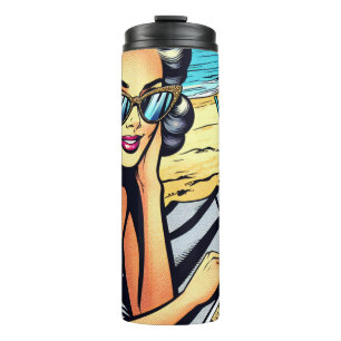 Garrafa Térmica Bela Senhora Retro na Praia com Coquetel