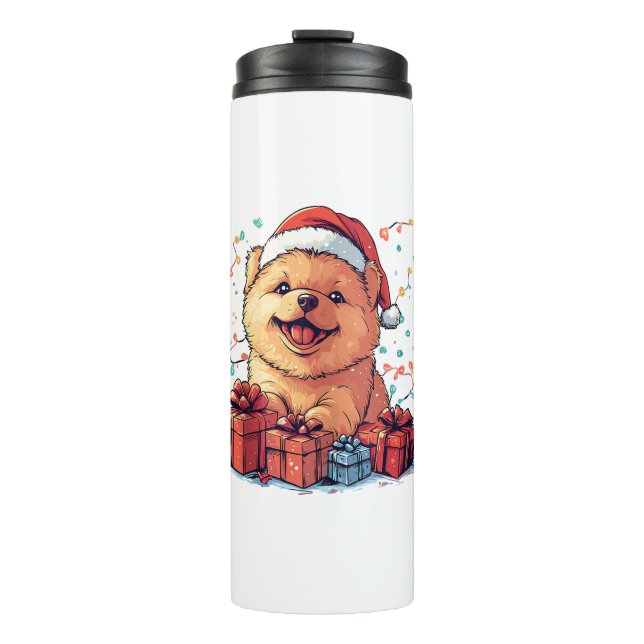 Garrafa Térmica Bela Vaca Santa Hat Engraçado Cachorro de Natal (Frente)