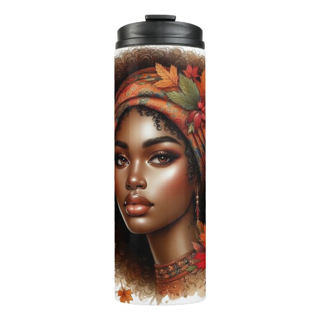 GARRAFA TÉRMICA  BELÍSSIMA MULHER AFRICANA AMERICANA COM TEMA DE OU (Frente)