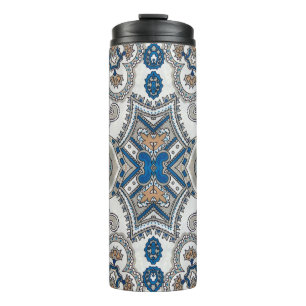Garrafa Térmica Belo arabesco branco e azul, padrão islâmico