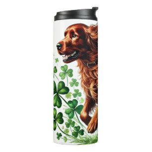 GARRAFA TÉRMICA BELO CACHORRO IRLANDÊS COM SHAMROCKS