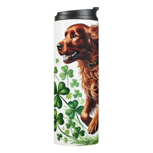 GARRAFA TÉRMICA  BELO CACHORRO IRLANDÊS COM SHAMROCKS (Giro à esquerda)