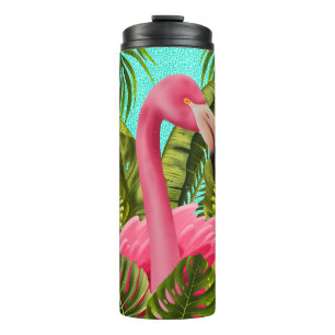 Garrafa Térmica Belo Herão Rosa Com Folhas Tropicais