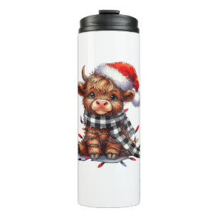 Garrafa Térmica Belo Natal Luzes de Highland Vaca Engraçada Natal