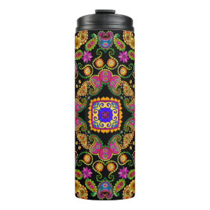 Garrafa Térmica Belo ornamento floral com flores brilhantes e