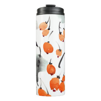 Garrafa Térmica Berries, folhas de aquarela, ilustração com tinta,