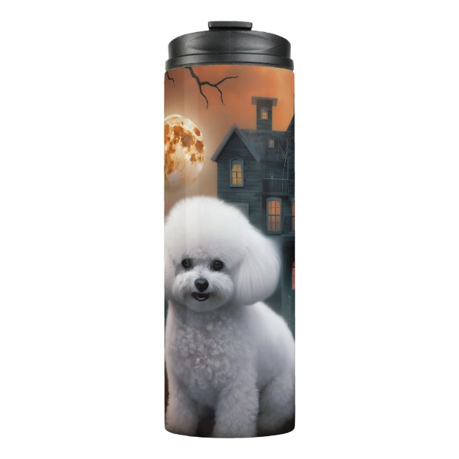 Garrafa Térmica Bichon Frise Halloween Assustador  (Frente)
