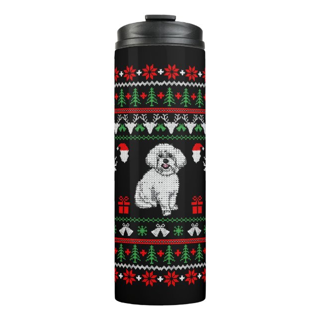 Garrafa Térmica Bichon Frise Ugly Christmas Sweater (Frente)