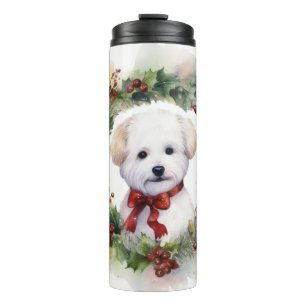 Garrafa Térmica Bichon Frise Wreath Festivo Pup