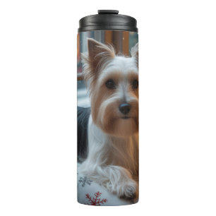 Garrafa Térmica Biewer Terrier Com Luzes de Natal Feriado