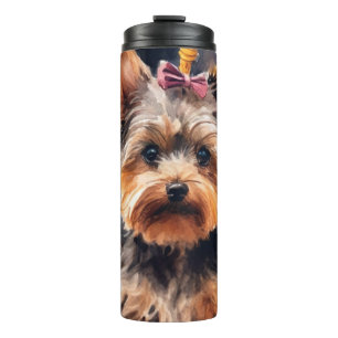 Garrafa Térmica Biewer Terrier de Halloween com Abóboras Assustado