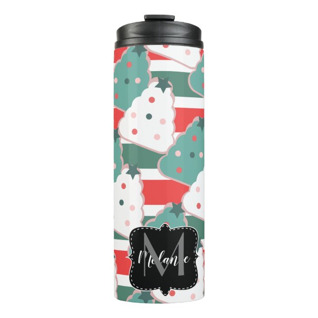 Garrafa Térmica Biscoitos de Árvore de Natal Monograma Nome (Frente)