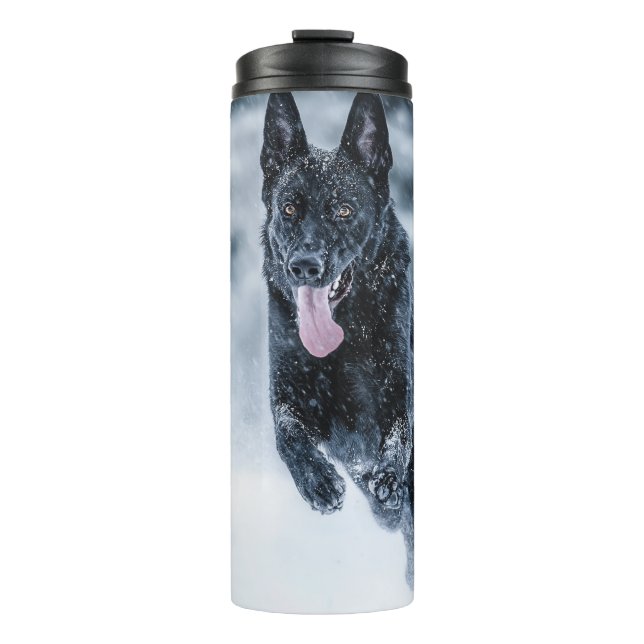 Garrafa Térmica Black German Shepherd in snow Duvet Cover (Frente)