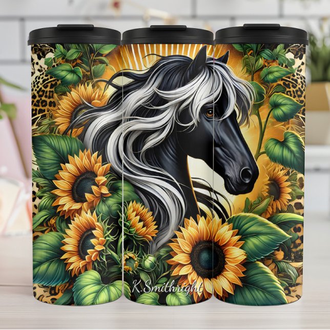 Garrafa Térmica Black Horse Sunflower Leopard Grace (Criador carregado)