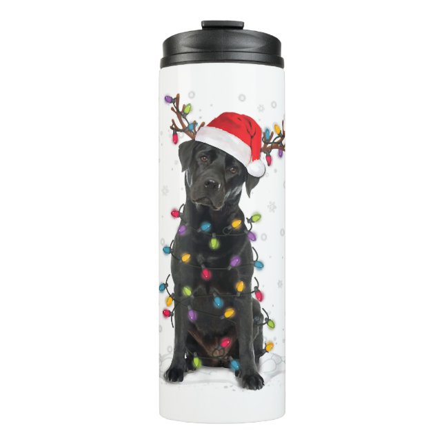 Garrafa Térmica Black Lab Labrador Árvore de Natal Light Pajama Do (Frente)