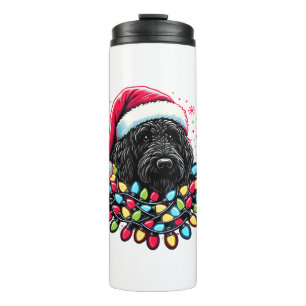 Garrafa Térmica Black Labradoodle Árvore de Natal Xmas Luz Doodal