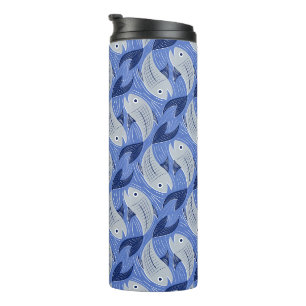 Garrafa Térmica Bloco de peixes impressão - azul