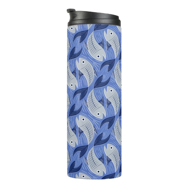 Garrafa Térmica Bloco de peixes impressão - azul (Rotação à direita)