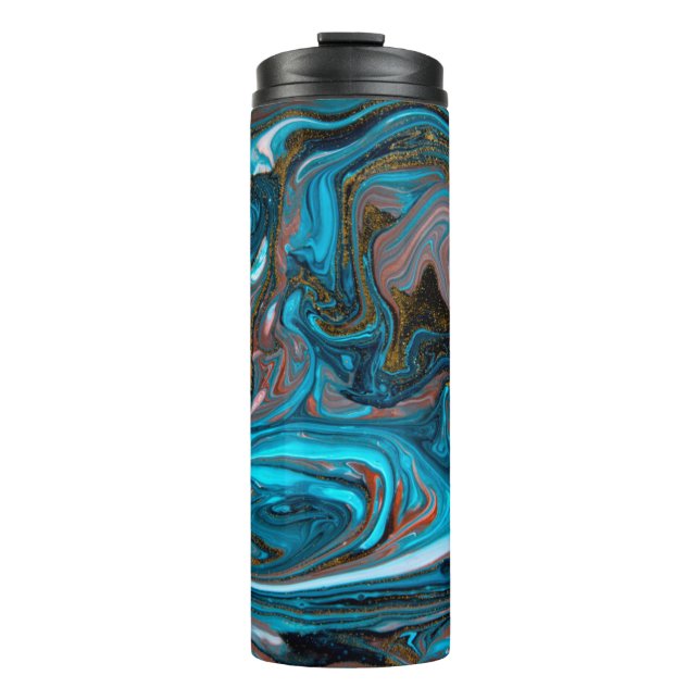 Garrafa Térmica Blue and gold marbling pattern. Golden marble liqu (Frente)